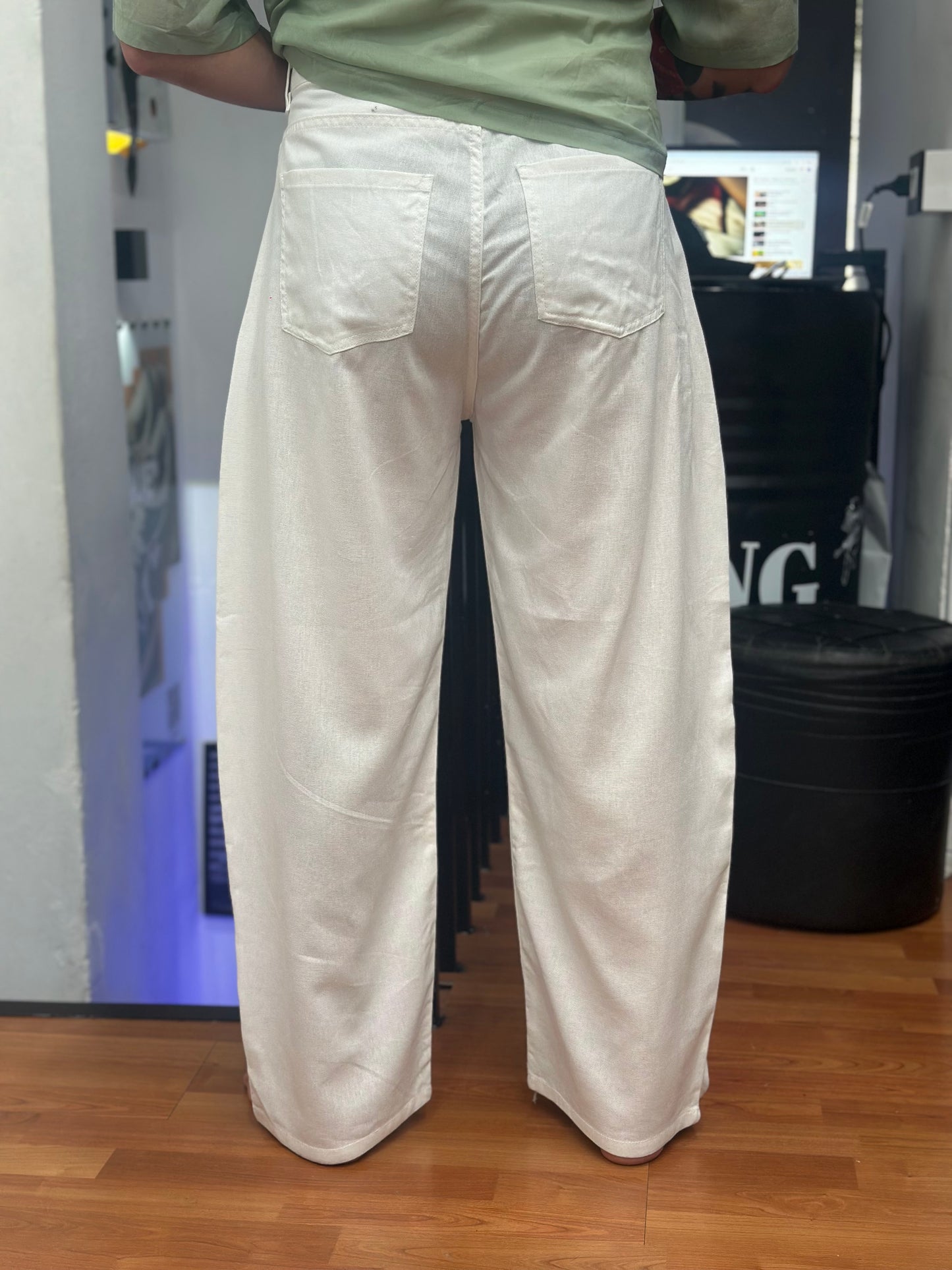 PANTALONE BALLON BIANCO IN LINO