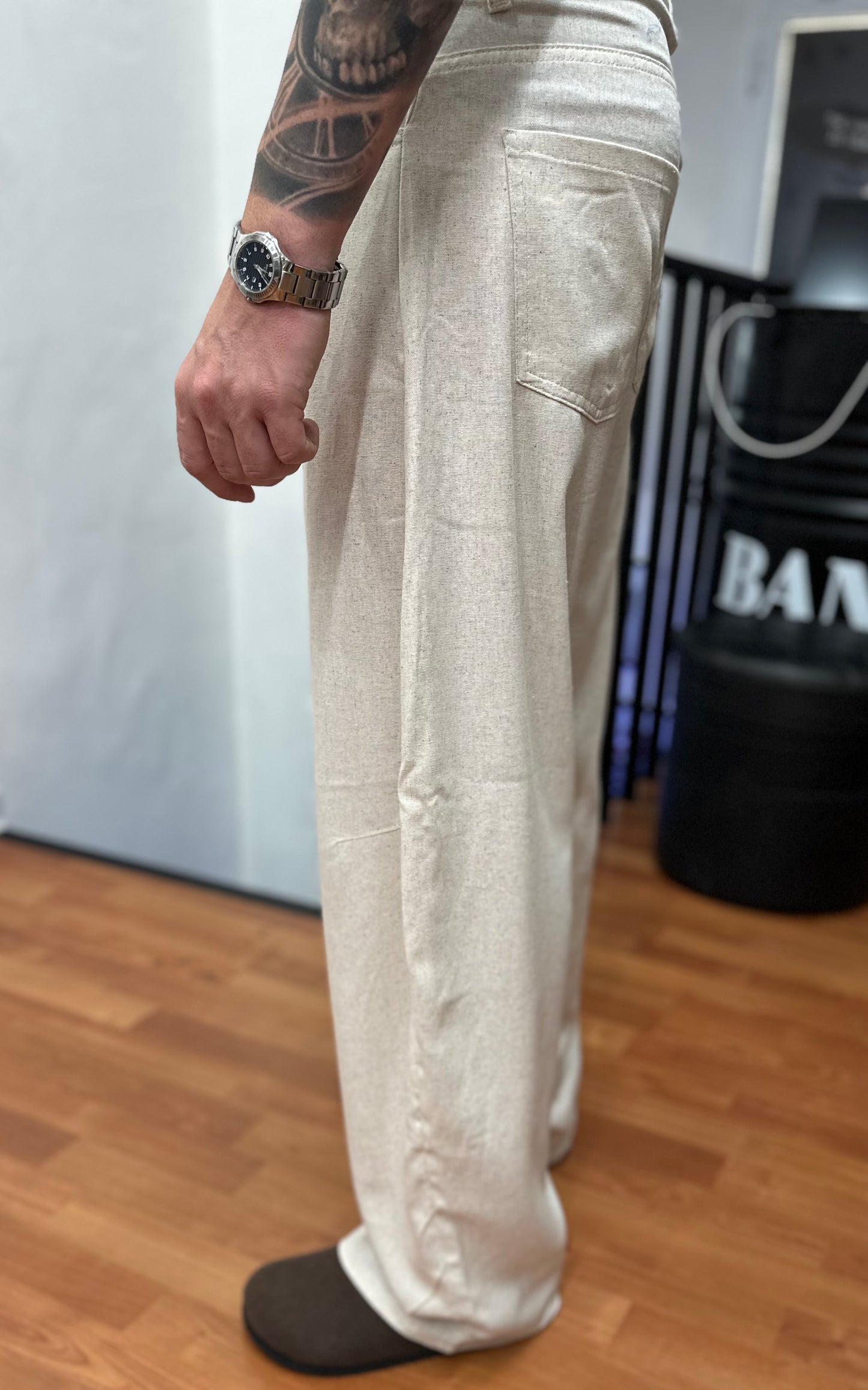 PANTALONE BALLON BEIGE IN LINO