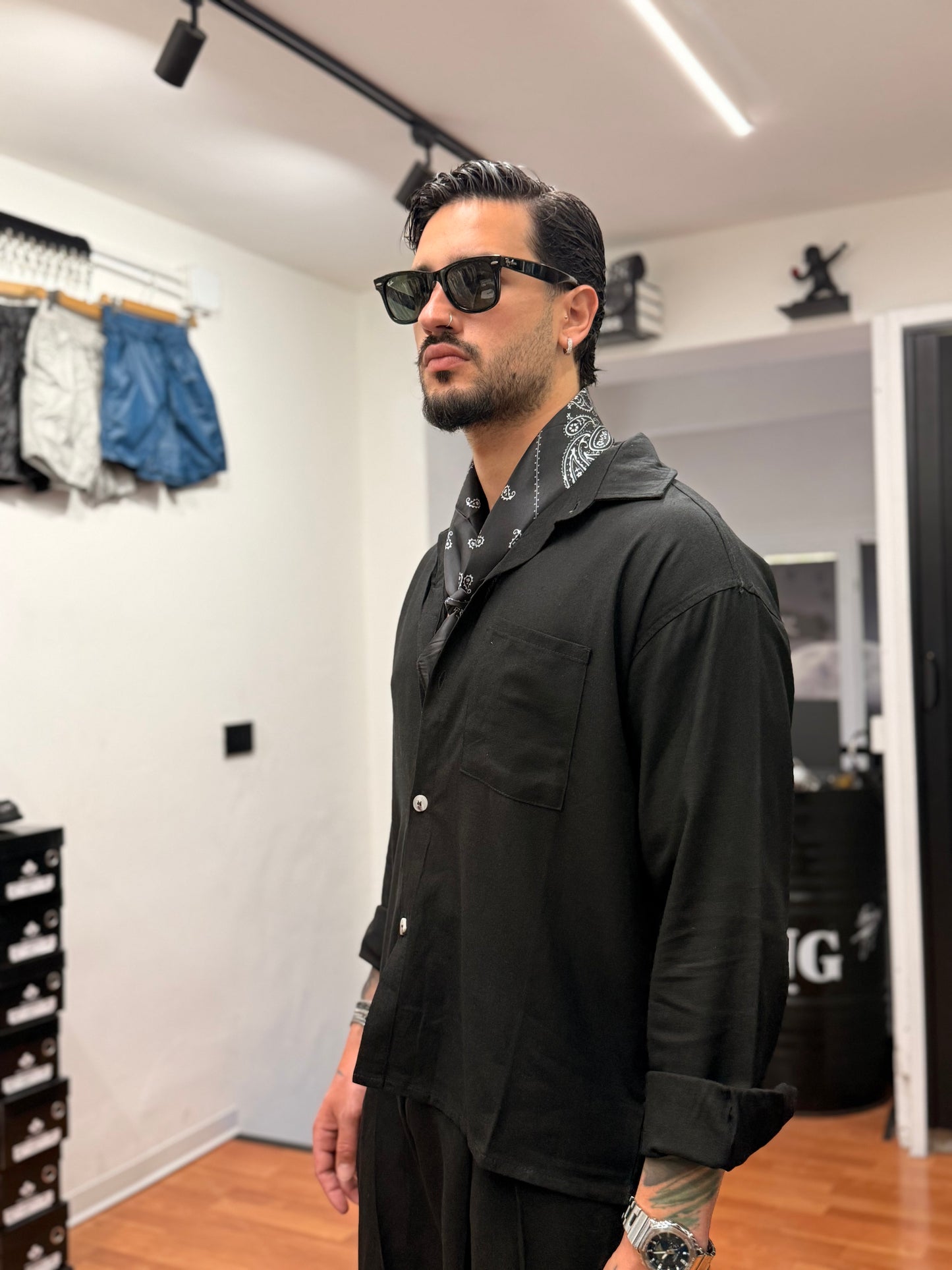 CAMICIA OVER IN LINO NERA