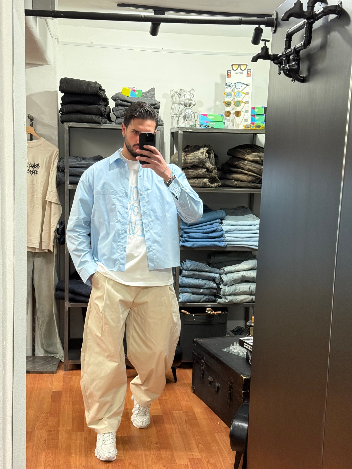 CAMICIA CROP CELESTE