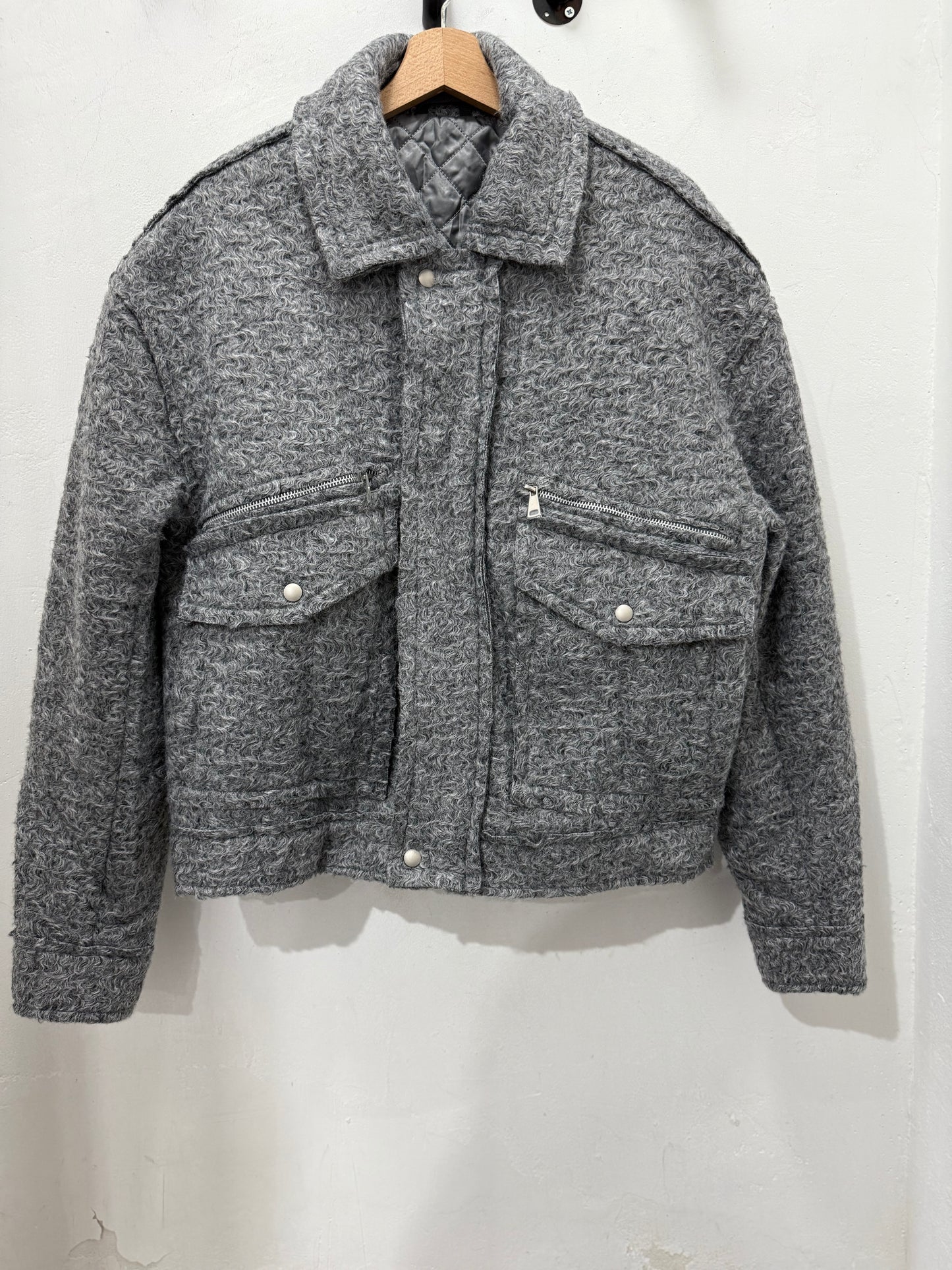 JACKET TEDDY CROP GRIGIO