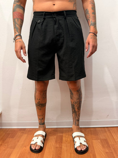 BERMUDA MISTO LINO NERO