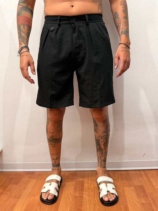 BERMUDA MISTO LINO NERO