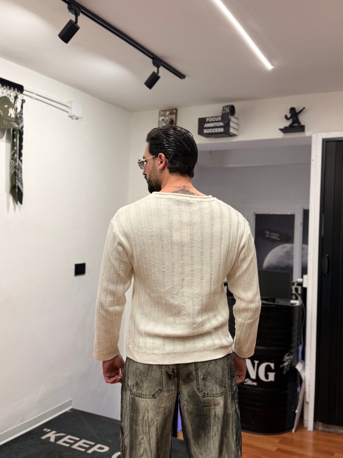 MAGLIONE CROP IN FILO PANNA