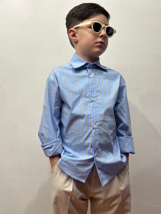 CAMICIA A RIGHE CELESTE