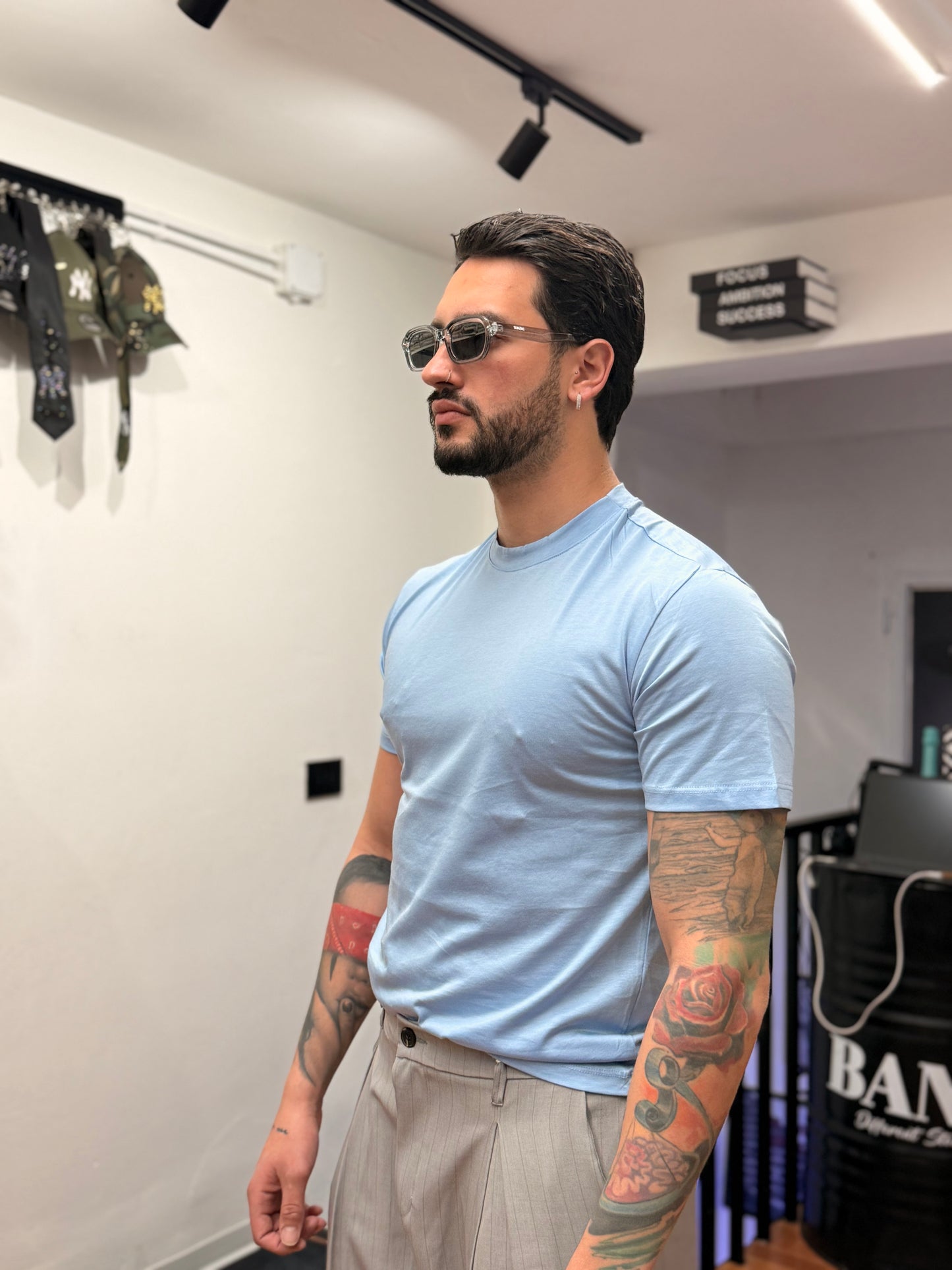 T-SHIRT FILO DI SCOZIA CELESTE