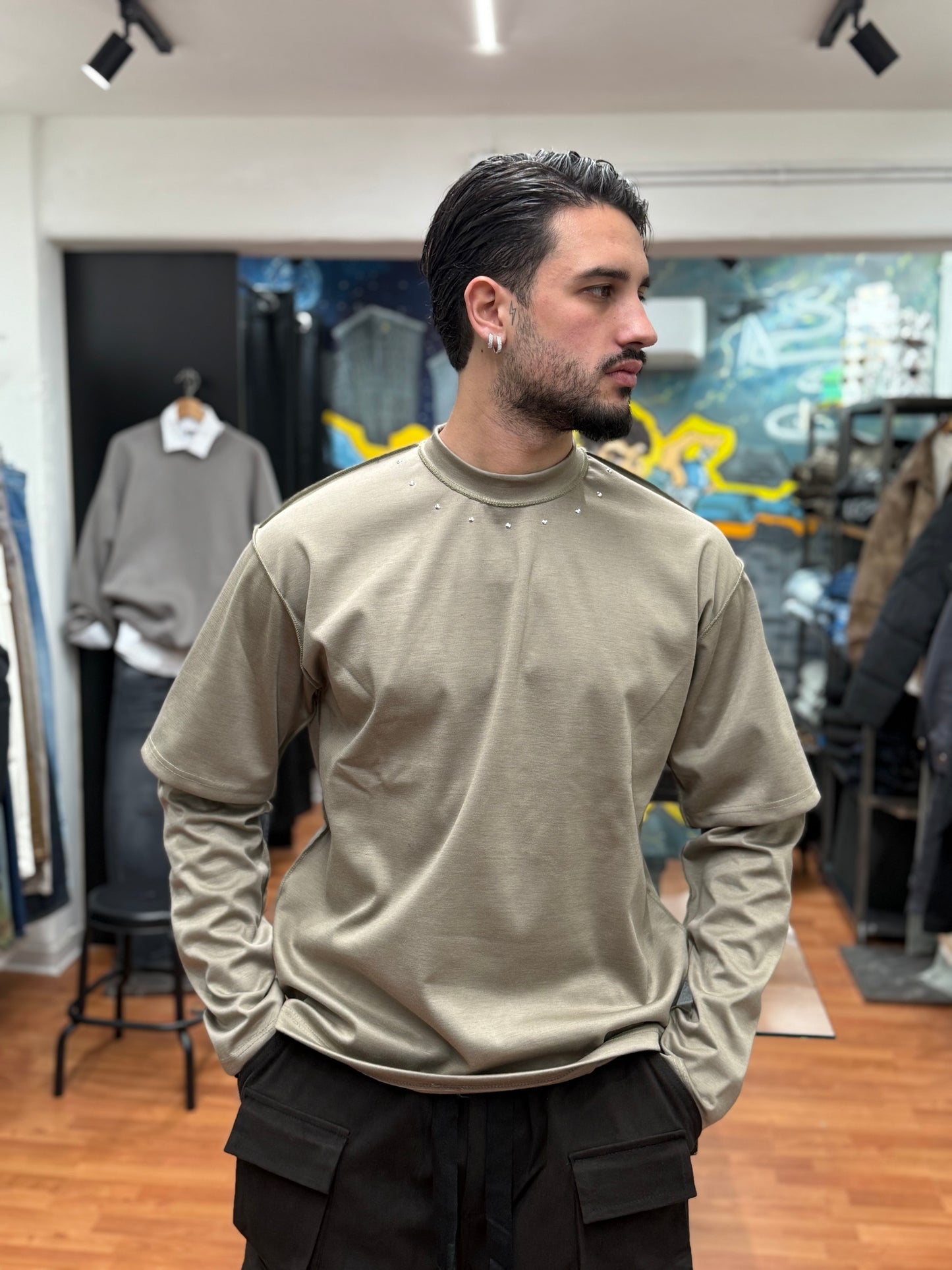 T-SHIRT BORCHIATA DOUBLE SLEEVE BEIGE