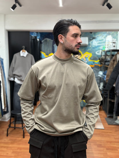 T-SHIRT BORCHIATA DOUBLE SLEEVE BEIGE