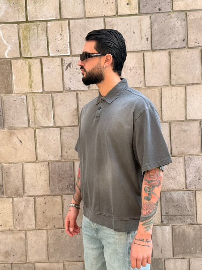 POLO CROP SLAVATA GRIGIA