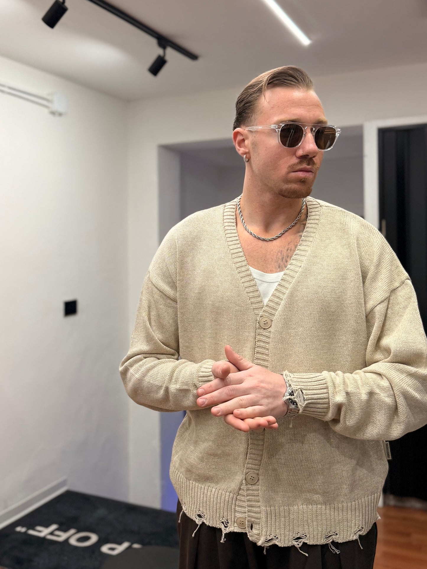 CARDIGAN DESTROYED IN FILO BEIGE