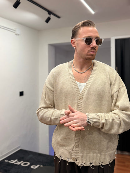 CARDIGAN DESTROYED IN FILO BEIGE