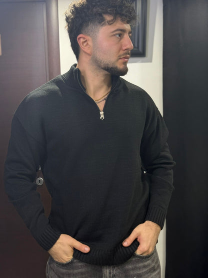 MAGLIONE ZIP NERO