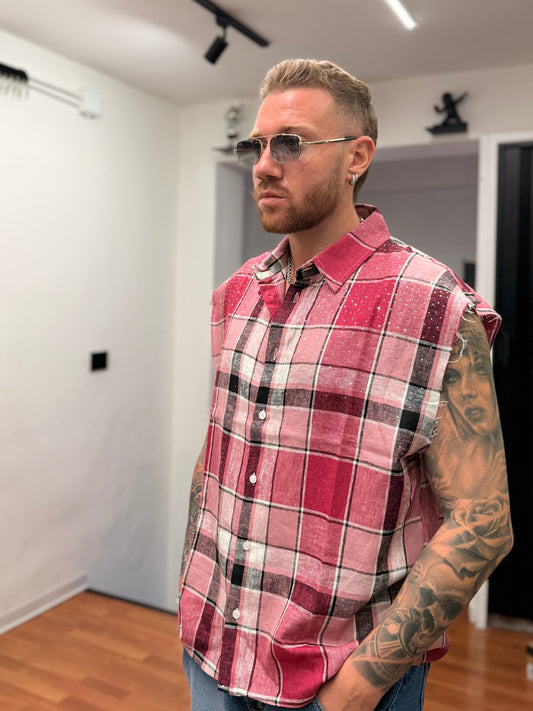 CAMICIA CROP CON STRASS ROSA