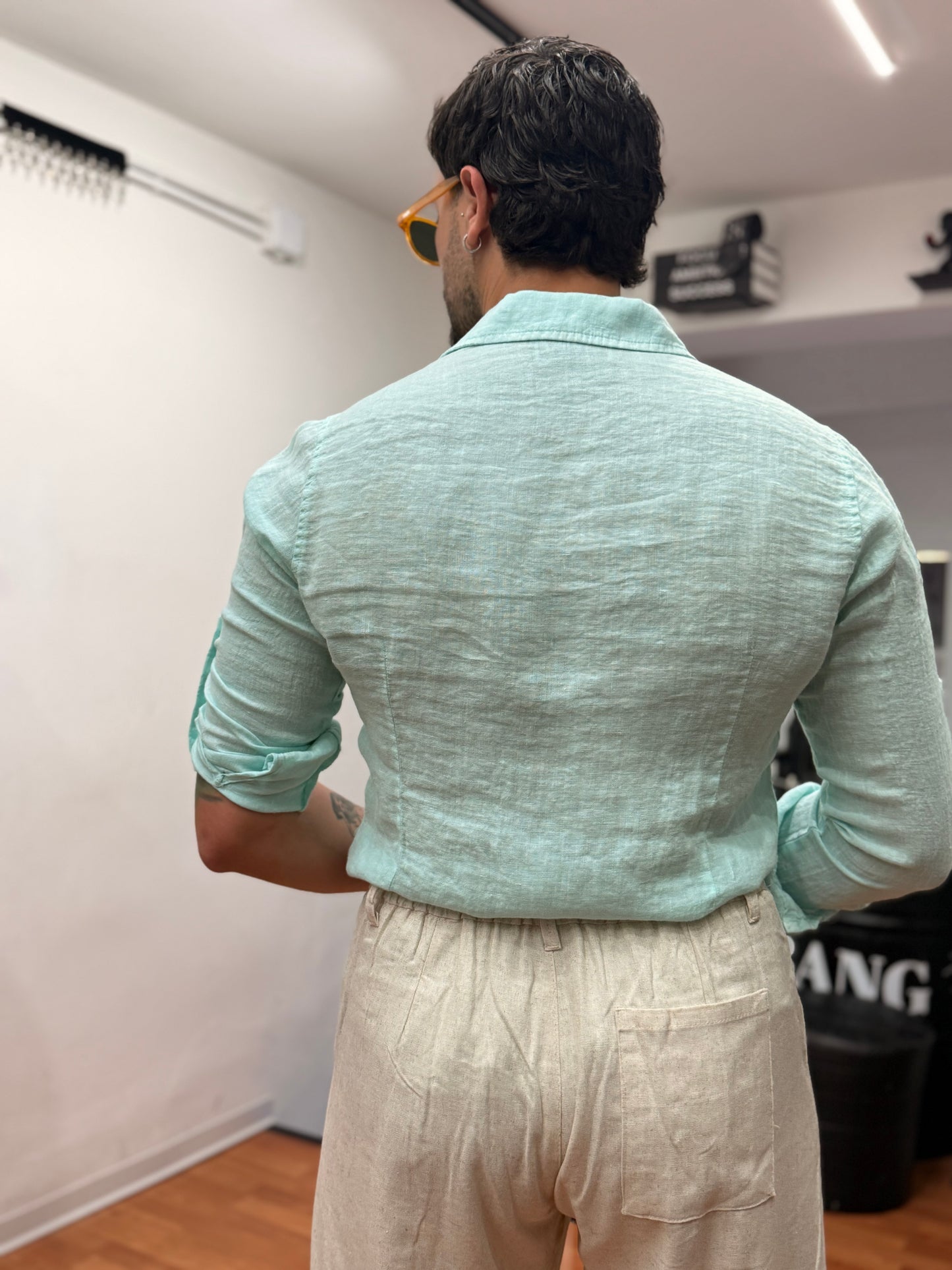 CAMICIA IN LINO VERDE ACQUA