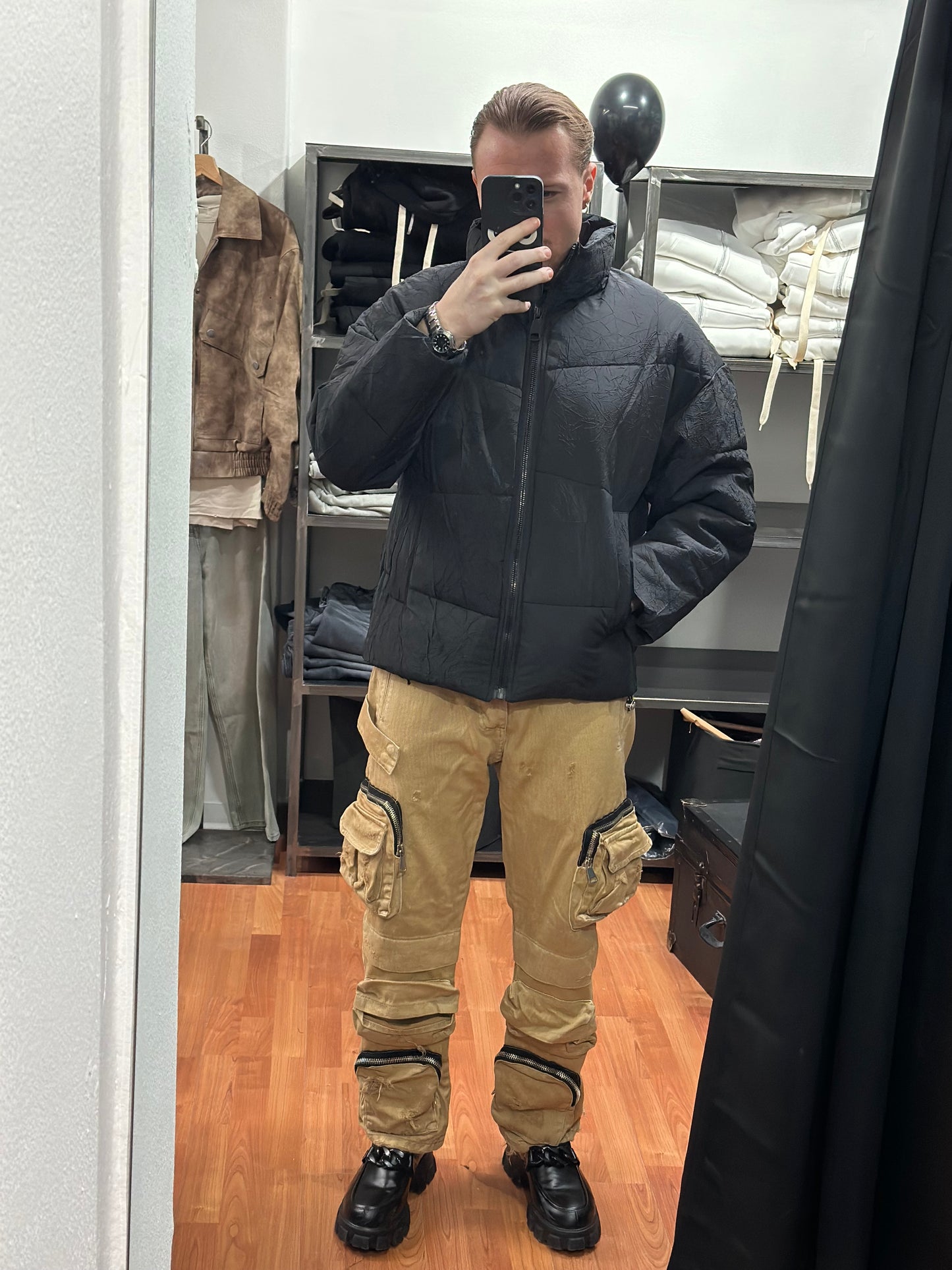 JEANS CARGO ZIP CAMMELLO