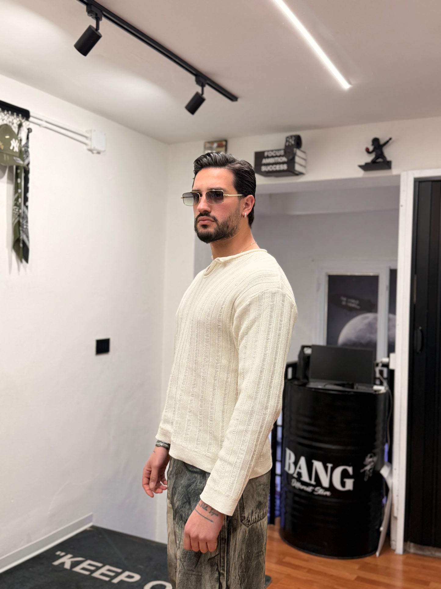 MAGLIONE CROP IN FILO PANNA