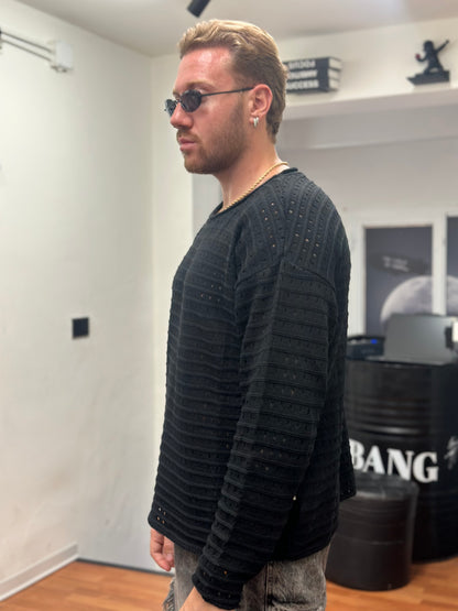 PULL TRAFORATO CROP NERO