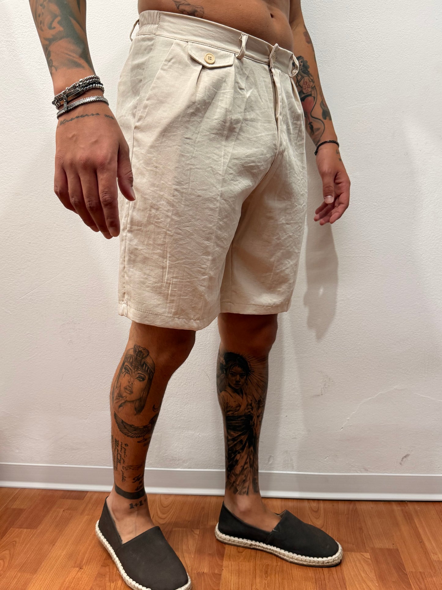 BERMUDA MISTO LINO BEIGE