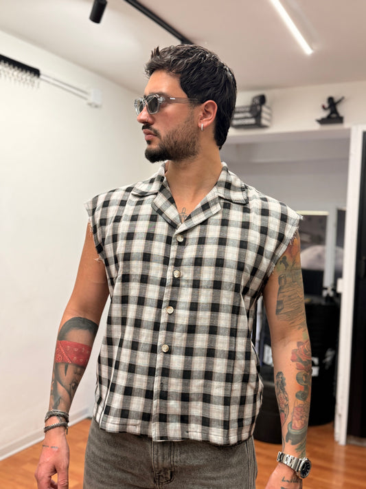 CAMICIA CROP SMANICATA NERA