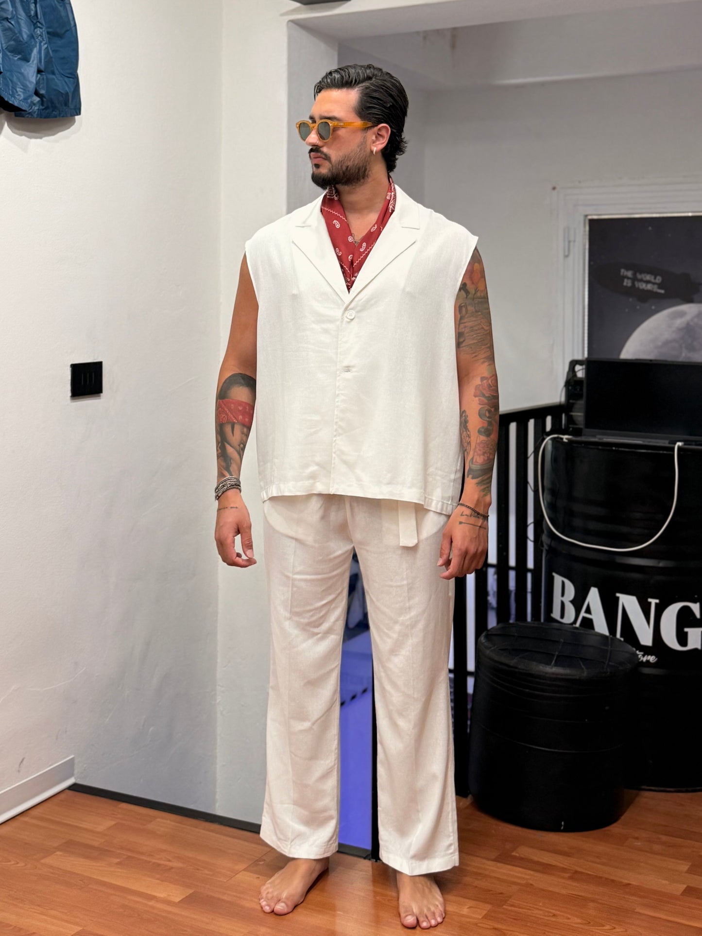 COORDINATO GOLD IN LINO BIANCO