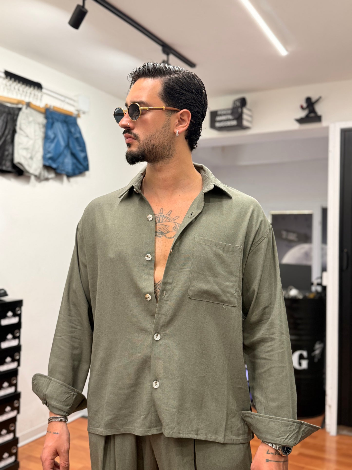 CAMICIA OVER IN LINO VERDE