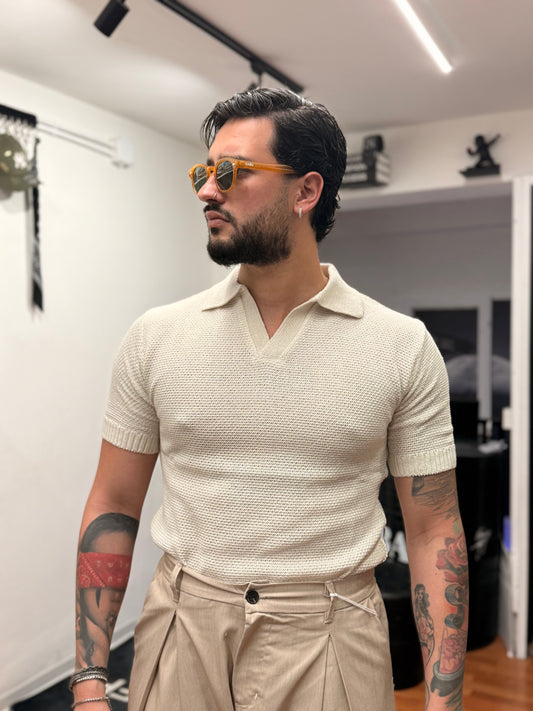 POLO V TRAFORATA BEIGE