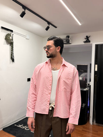 CAMICIA A RIGHE CROP ROSA