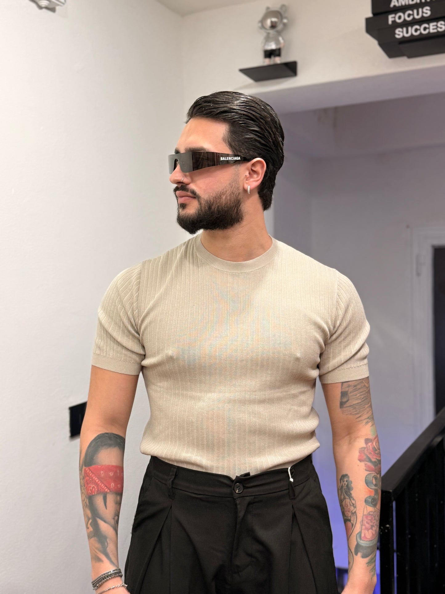 T-SHIRT FILO A COSTE BEIGE