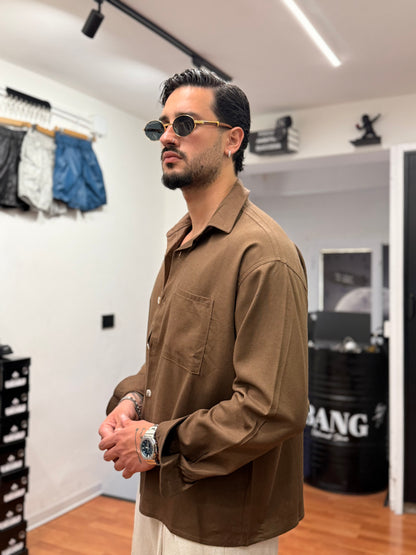 CAMICIA OVER IN LINO TABACCO