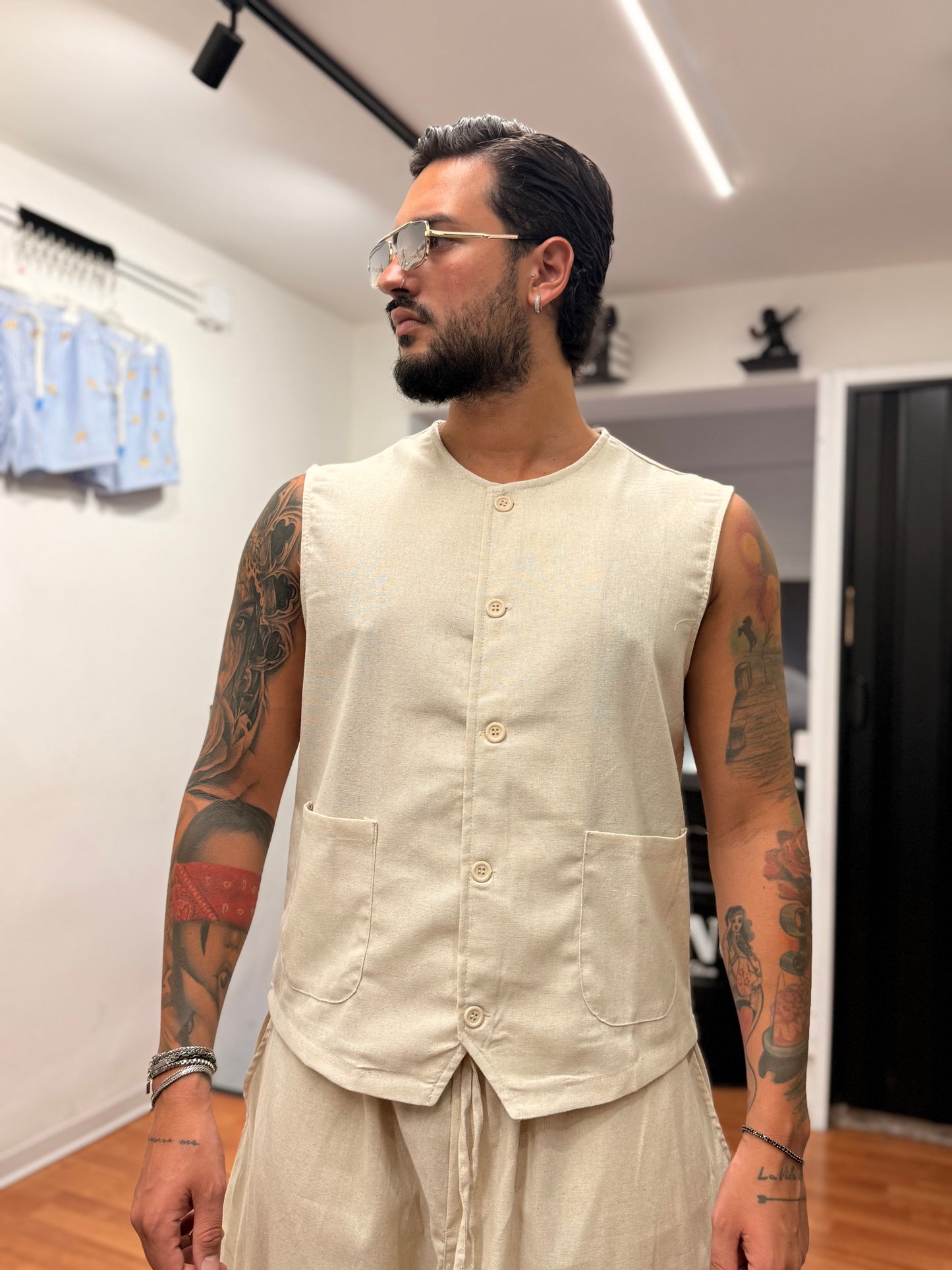 COORDINATO DUBAI BEIGE IN LINO