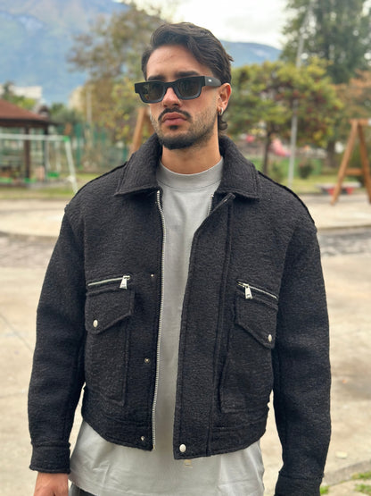 JACKET TEDDY CROP NERO