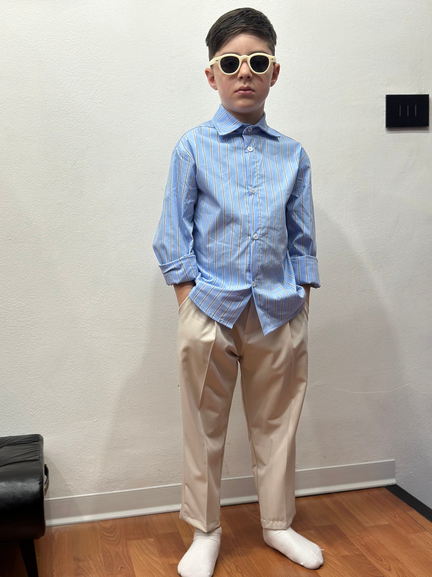 CAMICIA A RIGHE CELESTE