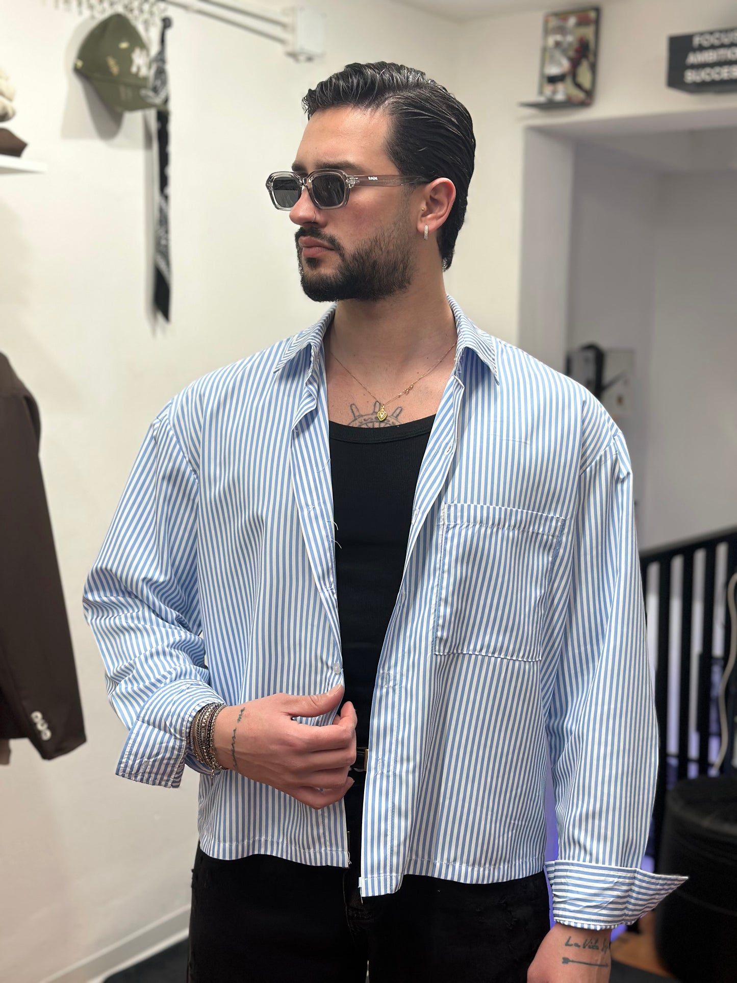 CAMICIA CROP A RIGHE