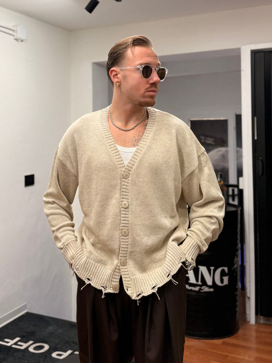 CARDIGAN DESTROYED IN FILO BEIGE