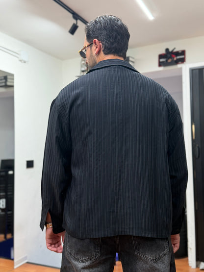 CAMICIA CROP A RIGHE NERA
