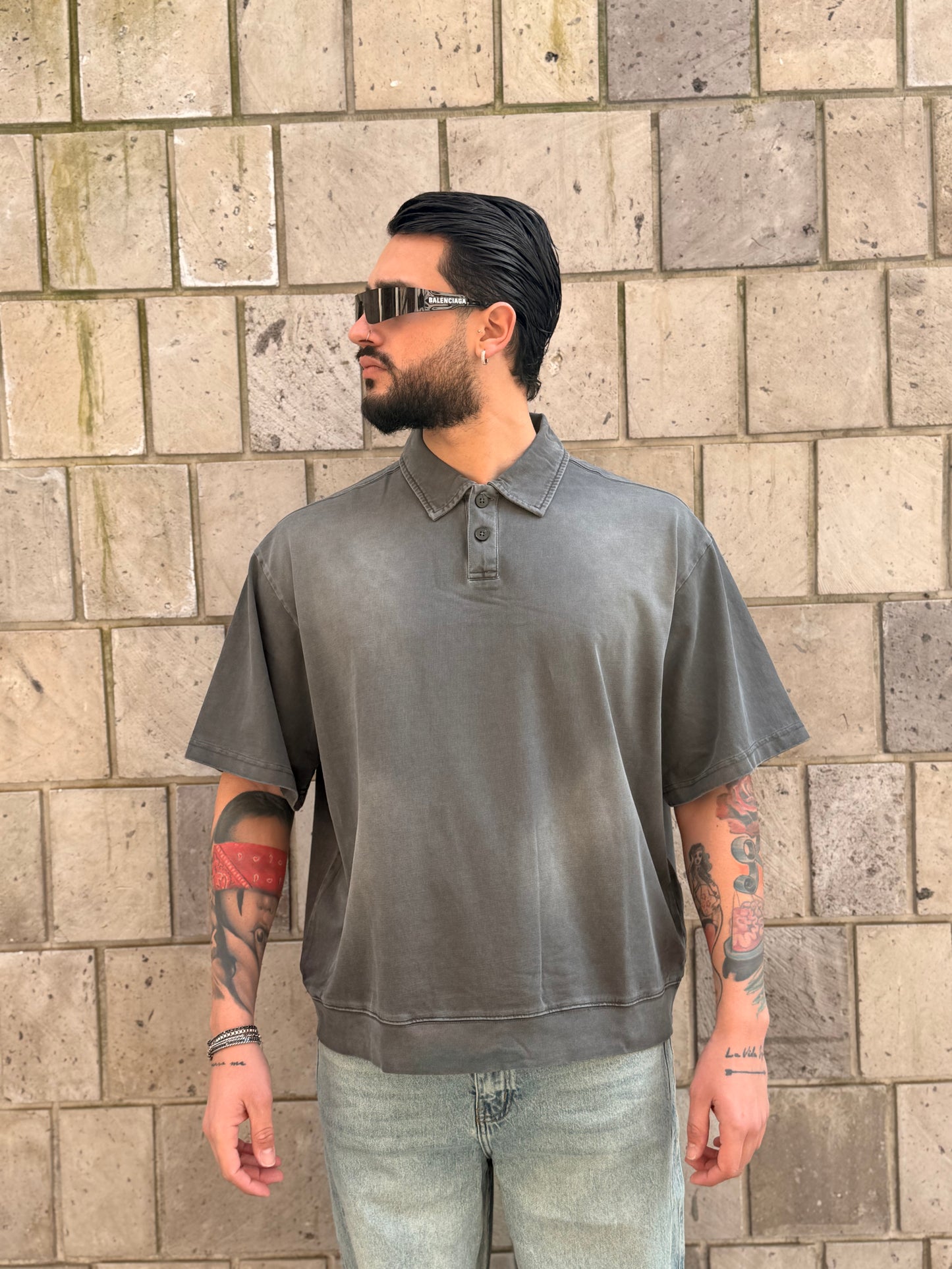 POLO CROP SLAVATA GRIGIA