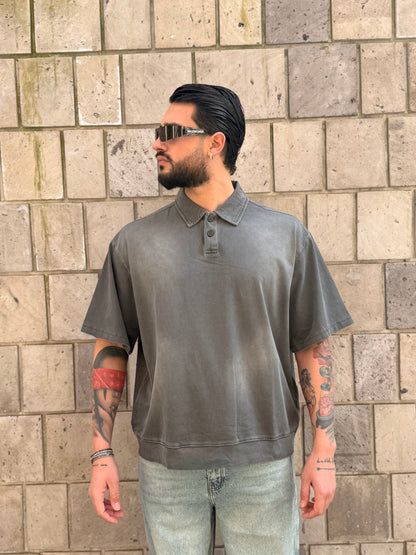 POLO CROP SLAVATA GRIGIA