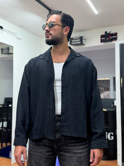 CAMICIA CROP A RIGHE NERA