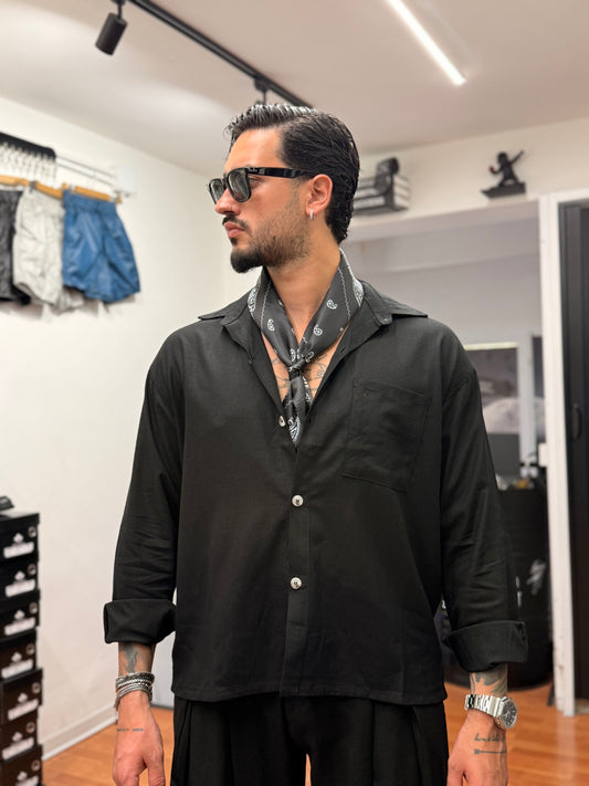 CAMICIA OVER IN LINO NERA