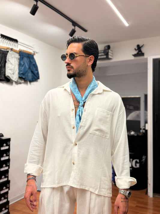 CAMICIA OVER IN LINO BIANCA