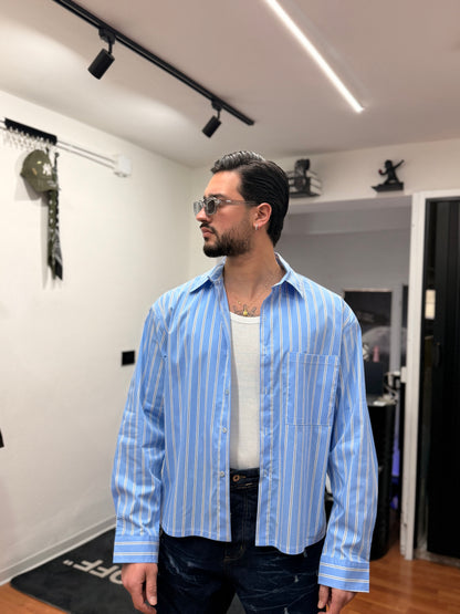 CAMICIA A RIGHE CROP CELESTE