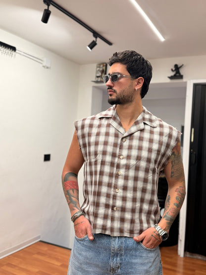 CAMICIA SMANICATA CROP MORO