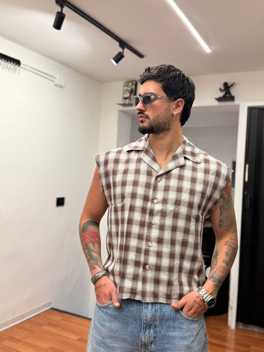 CAMICIA SMANICATA CROP MORO