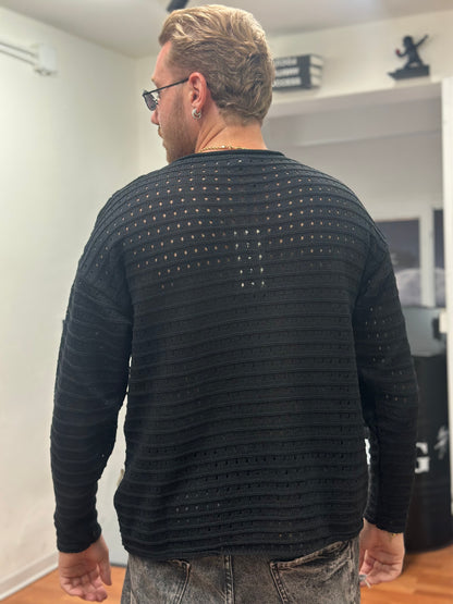 PULL TRAFORATO CROP NERO