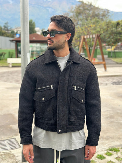 JACKET TEDDY CROP NERO