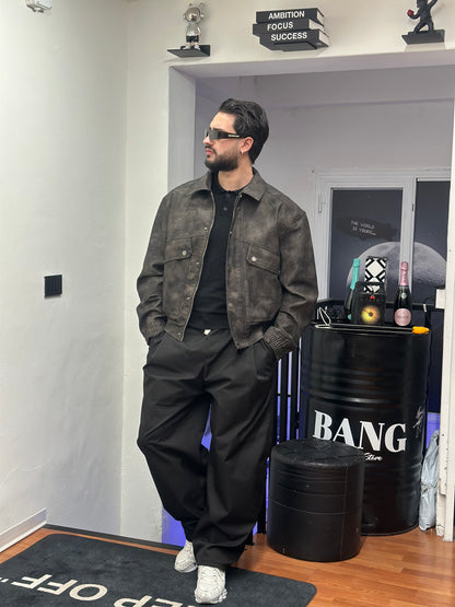 JACKET CROP MARMORIZZATO NERO