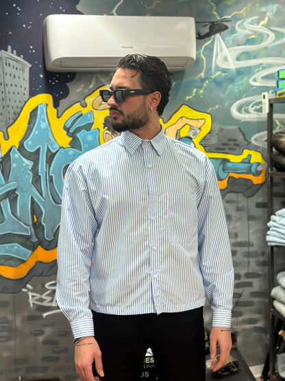 CAMICIA A RIGHE CROP CELESTE