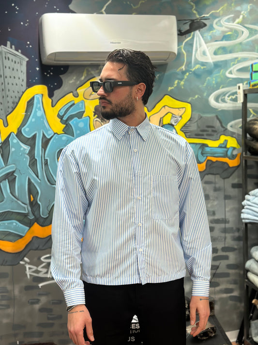 CAMICIA A RIGHE CROP CELESTE