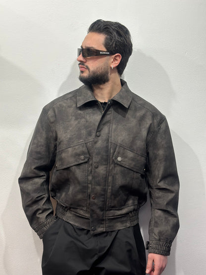 JACKET CROP MARMORIZZATO NERO