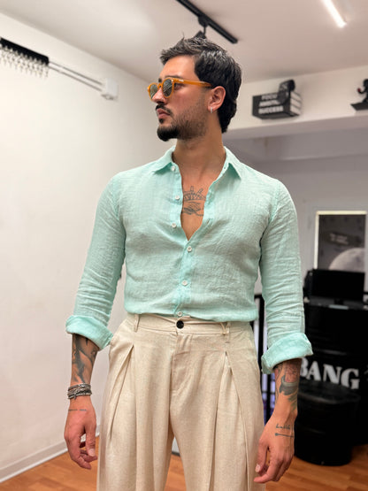 CAMICIA IN LINO VERDE ACQUA